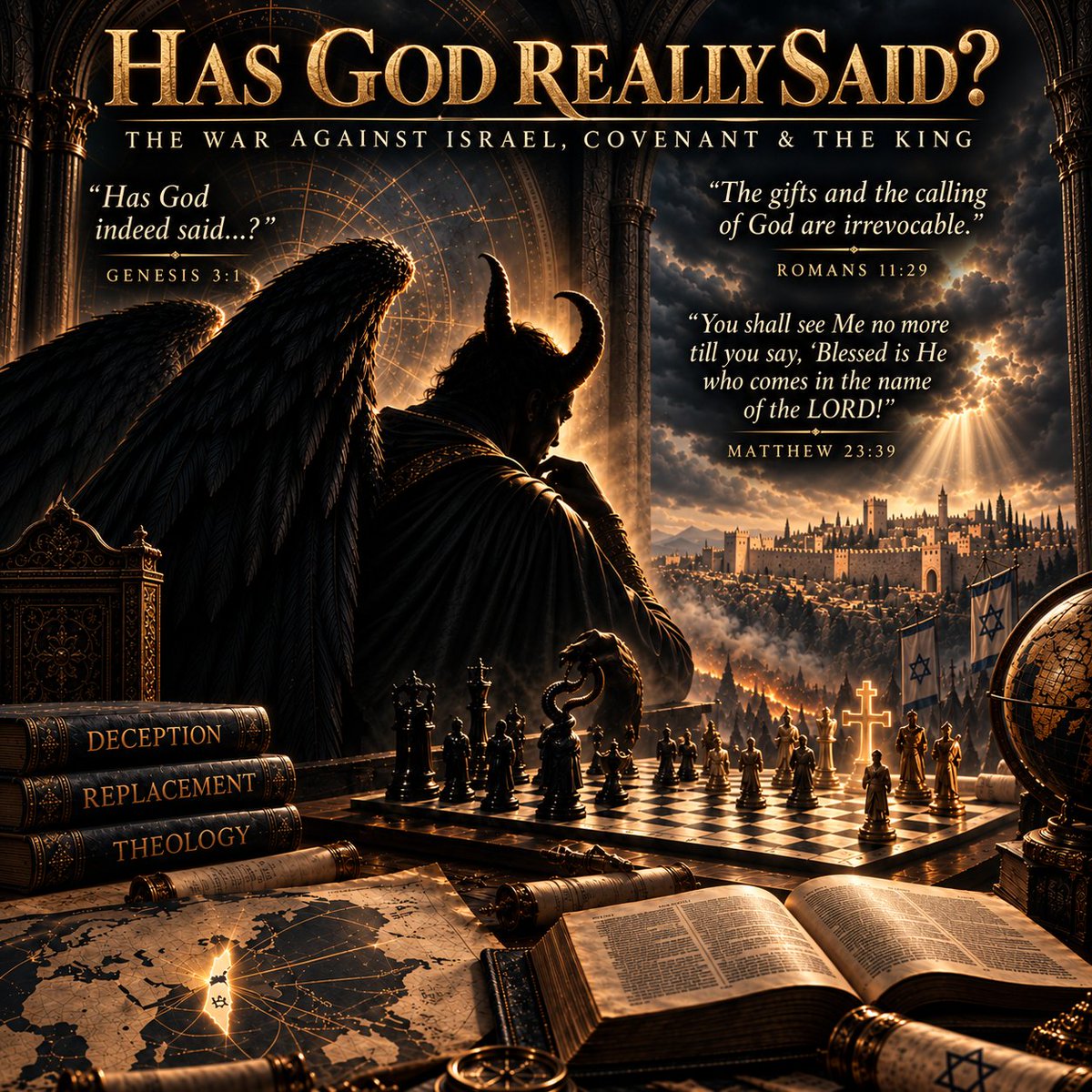 Mark_Wilson_25's tweet photo. WHY WOULD SATAN WANT THE WORLD TO BELIEVE GOD IS FINISHED WITH ISRAEL?

Replacement Theology is more than a disagreement about prophecy. Behind the discussion lies a much larger question:

Does God mean what He says?

That question first appeared in Eden: “Has God indeed said...?” (Genesis 3:1).

Notice the strategy. Satan does not always begin by denying God exists. He introduces doubt about what God actually said. Did He really mean it? Does that promise still apply? Perhaps the recipients changed. Perhaps the covenant was transferred.

The whisper of Genesis 3 has never disappeared.

SATAN’S “I WILL” VERSUS GOD’S “I HAVE SWORN”

Isaiah records the staggering declarations of the rebellious figure behind the king of Babylon: “I will ascend into heaven... I will exalt my throne... I will sit... I will ascend... I will be like the Most High” (Isaiah 14:13–14).

Yet God has already promised the throne to His King. Messiah will reign from Jerusalem (Zechariah 14:9, 16–17), through the royal line of David (2 Samuel 7:12–16), over a restored Israel (Jeremiah 23:5–8).

Satan says, “I will.” God says, “I have sworn” (Psalm 89:3–4, 34–36).

Only one word will stand.

THE WAR SURROUNDS THE PROMISED SEED

Immediately after the fall, God announced enmity between the serpent and the woman and between his seed and her Seed (Genesis 3:15).

From there Scripture traces the promise through Abraham (Genesis 12:1–3), Isaac (Genesis 26:3–4), Jacob (Genesis 28:13–14), Judah (Genesis 49:10), and David (2 Samuel 7:12–16).

And eventually Paul says of Israel:

“From whom, according to the flesh, Christ came.”
Romans 9:5
Israel is not incidental to biblical history. Israel stands inside the storyline of the Seed, Messiah, covenant, kingdom, land, and restoration.

IF YOU COULD ERASE THE PEOPLE, YOU COULD APPEAR TO ERASE THE PROPHECY

Jesus said to Jerusalem:

“You shall see Me no more till you say, ‘Blessed is He who comes in the name of the LORD!’”
Matthew 23:39

Baruch haba b’Shem Adonai.

Jesus connected His future appearance with a coming recognition of Him by Jerusalem. That means a Jewish people must remain in history. Jerusalem must remain significant. There must ultimately be a generation capable of turning to their Messiah, consistent with Zechariah’s prophecy: “they will look on Me whom they pierced” (Zechariah 12:10).

Could Satan overturn God’s decree? Never.

But from the standpoint of satanic opposition, the repeated attempt to destroy the Jewish people makes sobering biblical sense. If there were no Israel, no Jewish remnant, and no Jerusalem, the prophetic scenario Jesus described could seemingly never occur.

Yet God has guaranteed otherwise.

THE LAND IS PART OF THE PROMISE

God’s promise to Abraham was not merely spiritual. He promised descendants and land: “To your descendants I have given this land” (Genesis 15:18), and later called Canaan “an everlasting possession” (Genesis 17:8).

The prophets maintain the same pattern. God promises to “gather you out of all countries, and bring you into your own land” (Ezekiel 36:24).

The people are connected to the land. The land is connected to Jerusalem. Jerusalem is connected to David’s throne. David’s throne is connected to Messiah.

CONFUSE THE COVENANTS, AND THE PROMISES BECOME CONFUSED

Israel lived under the Mosaic Covenant, which contained explicit conditions: “If you will indeed obey My voice...” (Exodus 19:5). Deuteronomy 28 likewise presents blessing for obedience and judgment for disobedience.

Israel disobeyed. Israel was disciplined. Israel was scattered.

But the Mosaic Covenant is not the Abrahamic Covenant.

God’s promises to Abraham concerning descendants, blessing, and land are established in Genesis 12, 15, and 17. 

The Davidic Covenant promises an enduring royal house and throne (2 Samuel 7:12–16). 

And the New Covenant is explicitly announced as being made “with the house of Israel and with the house of Judah” (Jeremiah 31:31).

If the conditional Mosaic Covenant is conflated with the enduring Abrahamic, Davidic, and New Covenant promises, the reasoning can become: Israel disobeyed, therefore Israel forfeited everything.

But Scripture does not allow that conclusion. Israel can suffer covenant discipline without God abandoning promises grounded in His own faithfulness.

GOD TIED ISRAEL’S CONTINUED EXISTENCE TO CREATION

Immediately after announcing the New Covenant, God points to the fixed order of the sun, moon, and stars and says that only if those ordinances cease will “the seed of Israel also cease from being a nation before Me forever” (Jeremiah 31:35–36).

God places His own name behind Israel’s continued existence.

PAUL ANSWERS THE QUESTION DIRECTLY

Paul asks:

“Has God cast away His people? Certainly not!”
Romans 11:1

He then warns Gentile believers, “Do not boast against the branches” (Romans 11:18) and “do not be haughty, but fear” (Romans 11:20).

Gentiles have been gloriously grafted in, but grafting in is not replacing the natural branches.
Paul then explains that “blindness in part has happened to Israel until the fullness of the Gentiles has come in” (Romans 11:25).

Until.

The hardening is partial and temporary, followed by Paul’s declaration that “all Israel will be saved” (Romans 11:26), because “the gifts and the calling of God are irrevocable” (Romans 11:29).

AND HERE MAY BE THE MOST POWERFUL PART OF ALL

When God describes Israel’s future restoration, He says:

“I do not do this for your sake, O house of Israel, but for My holy name’s sake.”
Ezekiel 36:22

Then He promises to vindicate His name before the nations, gather Israel, and “bring you into your own land” (Ezekiel 36:23–24).

That changes the entire argument.

Israel’s restoration is not ultimately a monument to Israel’s faithfulness.

It is a monument to God’s faithfulness.

That is why Satan’s ancient question matters:

“Has God indeed said...?”

God’s answer across Scripture is yes.

The King is still coming. Jerusalem still matters. The land still matters. The covenants still matter. Israel’s story is not finished.

And someday Jerusalem will say:

Baruch haba b’Shem Adonai.

“Blessed is He who comes in the name of YHWH.”

Then the world will see what Scripture has declared all along:

“Not a word failed of any good thing which the LORD had spoken... All came to pass.”
Joshua 21:45