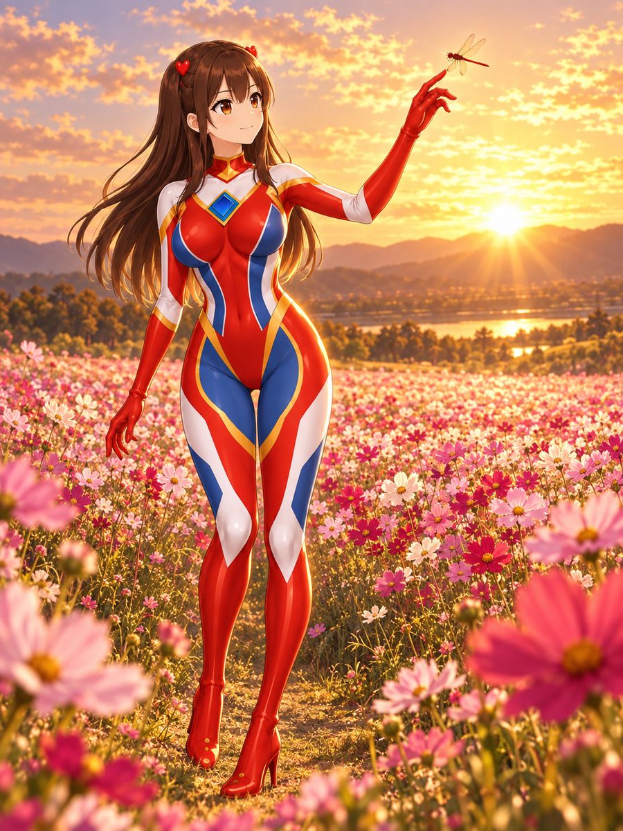 solargirl_hero2's tweet photo. 秋分の日に、
コスモス畑で赤とんぼと戯れるソーラーガール！☀️ https://t.co/rzX6EvU0m6