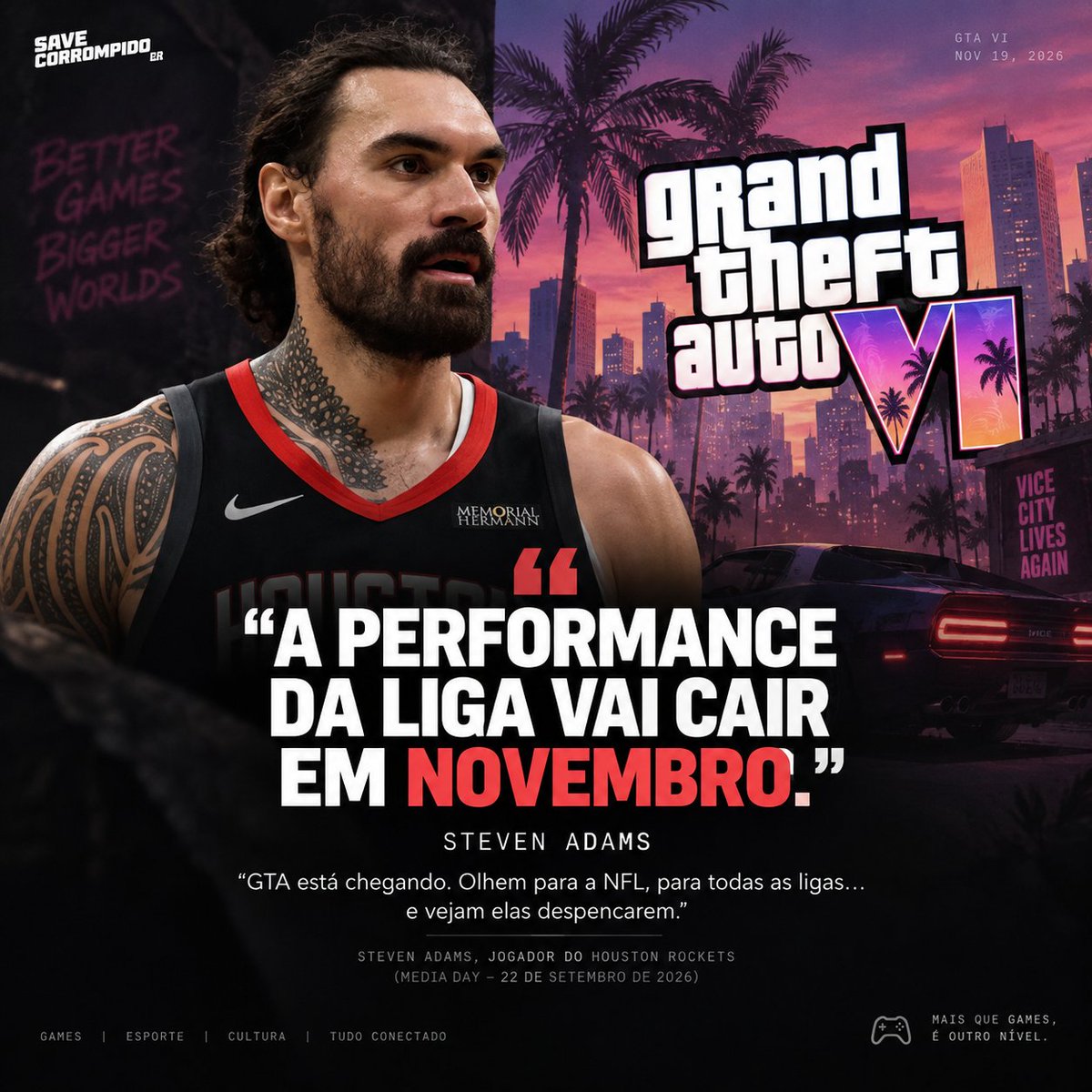 savecorrompidoX's tweet photo. 🎮🚨 Steven Adams já avisou:
“Eu já vou adiantar pra vocês agora: em novembro, o desempenho de toda a liga vai cair.”
O motivo? GTA 6 😂💀
Novembro promete ser complicado para os atletas… 🎮🏀
#GTA6 #NBA https://t.co/zt6eH79s8g