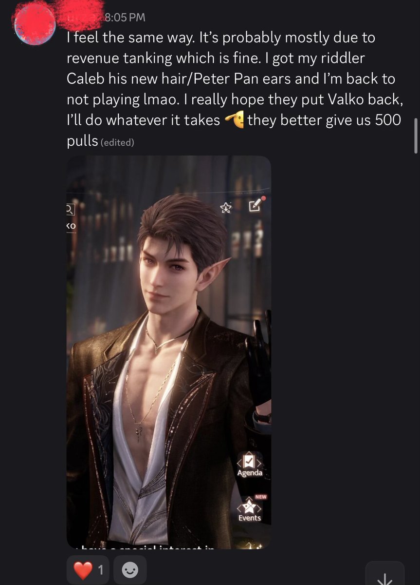 WerewolfExpert's tweet photo. Saw a Valko supporter in the gen chat on the LADS Discord that bought the elf ears and pulled on the banner. Bruh this is stupid. You’re not doing whatever it takes to bring him back, you straight up logged in, spent money, and pulled. #BringValkoBack #BringBackValko https://t.co/jIN2zGbeU3