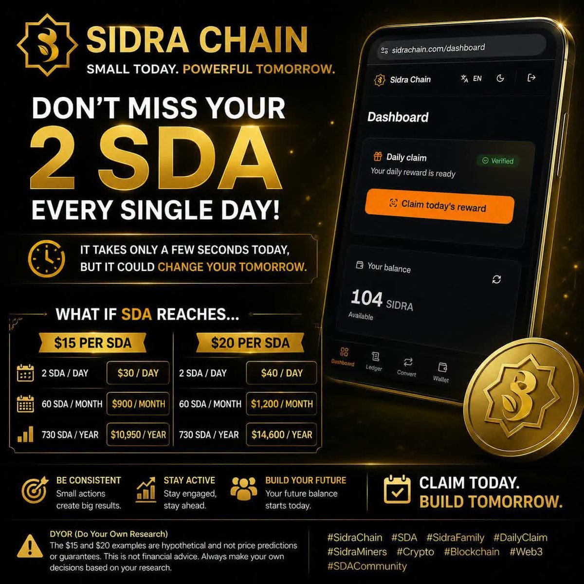 sidra_updates's tweet photo. 🚀 Don’t Miss Your Daily SDA Claim!

A few seconds today could keep you consistent for tomorrow. 💛
📲 Claim your daily reward and stay active in the Sidra community.

Remember: the $15/$20 examples shown are hypothetical, not price predictions or guarantees. DYOR and make informed decisions.

#SidraChain #SDA #SidraFamily #DailyClaim #SDACommunity