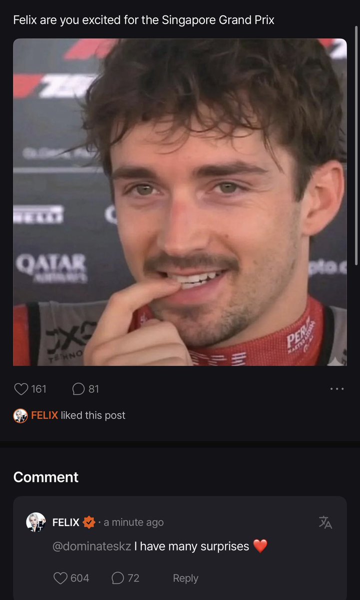 valrani_skz's tweet photo. 💬: felix are you excited for the singapore grand prix?
🐥: “i have many surprises ❤️ 

I’M SO READY https://t.co/6mpWKjTnYU