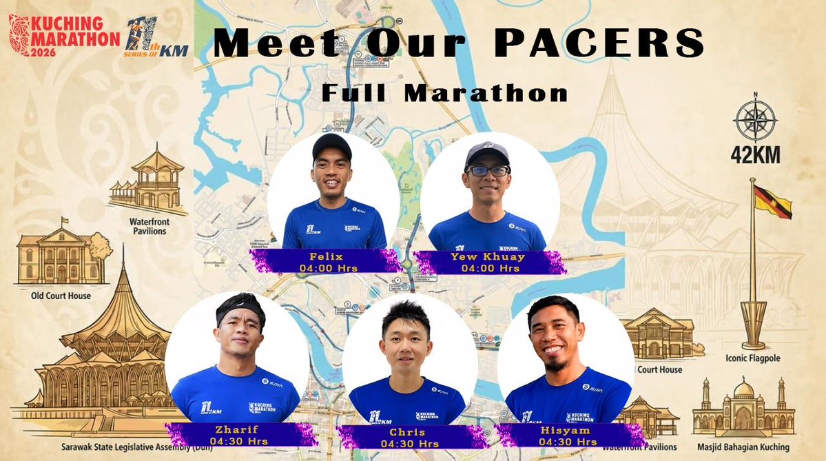 MarathonKuching's tweet photo. Announcing our KM2026 Full Marathon Pacers! https://t.co/qCPqVRiz1w