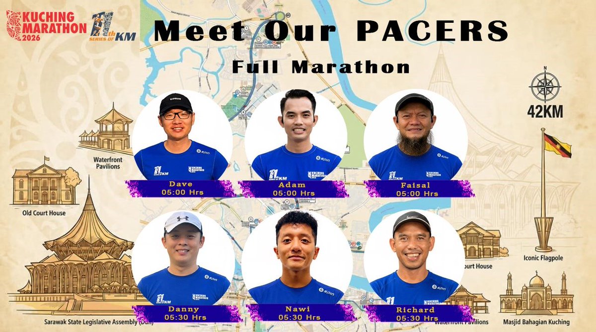 MarathonKuching's tweet photo. Announcing our KM2026 Full Marathon Pacers! https://t.co/qCPqVRiz1w
