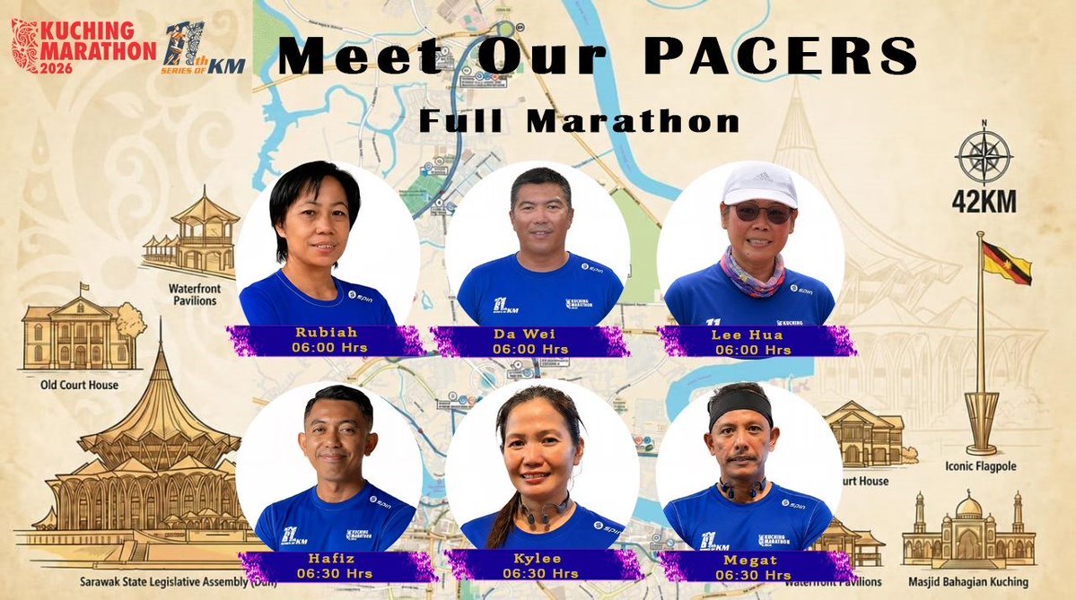 MarathonKuching's tweet photo. Announcing our KM2026 Full Marathon Pacers! https://t.co/qCPqVRiz1w