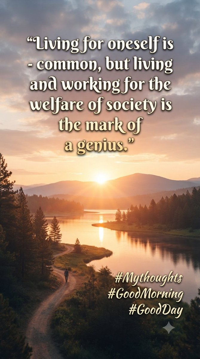 GVR_advocate's tweet photo. Living for oneself is common, but living and working for the welfare of society is the mark of a genius
#Mythoughts #GoodMorning #GoodDay #GOODMORNİNG https://t.co/SFjIKzd6Qx