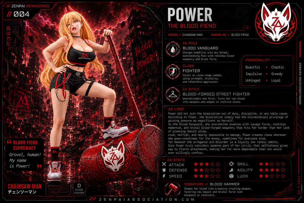 ZenpaiAssoc's tweet photo. Power enters ZA Reimagined with one rule: cause chaos first, ask questions never. 🩸😈

Zenpai Reimagined #004 — Power
🔗 https://t.co/MHNtYhNN06

#ChainsawMan #Power #zenpaiassociation #AnimeArt https://t.co/zweKM0DaeF