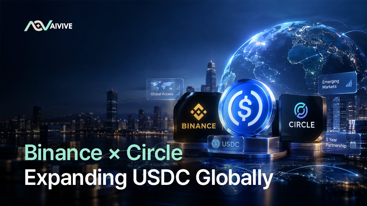 aiviveapp's tweet photo. Stablecoins are expanding their global reach.

Binance has invested $100M in Circle and renewed a five-year partnership focused on expanding USDC access across emerging markets.

#AIVIVE #Crypto #Stablecoins #USDC #Web3 https://t.co/4NrLsLfAy6