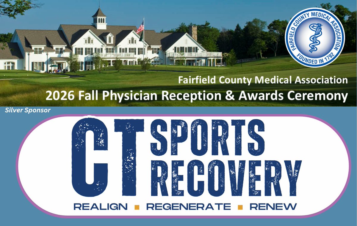 FCMedicalAssn's tweet photo. Thank you to CT Sports Recovery, a sponsor of FCMA’s 2026 Fall Physician Reception &amp; Awards Ceremony! Dr. Mike Betler and Dr. Anthony Sampino will join us Oct. 8 to meet fellow physicians and share more about their Westport practice.
https://t.co/ec3eeohBnn
#FCMA #WestportCT https://t.co/tSw5Y73Os0