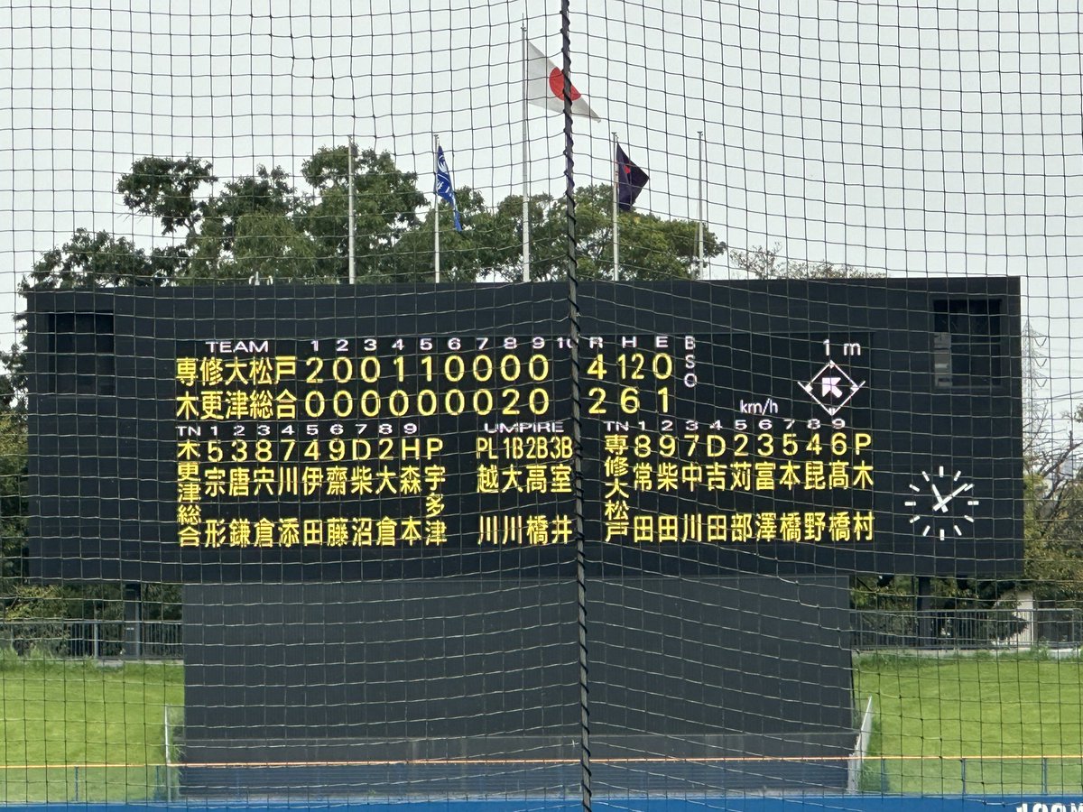 kyujientokyo's tweet photo. 秋季千葉県大会2回戦
千葉県総合SC野球場
第1試合終了
専大松戸 4-2 木更津総合

2回戦屈指の注目カードは専大松戸が逃げ切り3回戦進出
おめでとうございます！
新チームも投打に非常に素晴らしいですね

1番打者の常田くん（①松戸中央ボーイズ）は3打数2安打も打撃も素晴らしく3盗塁と足でも魅せ個人的に非常に好きな選手！
3安打2盗塁で遊撃の守備も安定していた髙橋くん（②市川シニア）と3安打の4番 吉田くん（②佐倉シニア）、終盤リリーフした木村くん（①東葛飾ボーイズ）も身体が大きく印象に残りました！

木更津総合は惜しくも敗れてしま���ましたが、終盤の粘りは見事で最終回も2アウト満塁まで見せ場を作りました！
代打で登場し2安打した大倉くん（②羽曳野ボーイズ）の勝負強さ、右翼の守備でファインプレーし気迫も溢れていた齋藤くん（①中本牧シニア）など印象に残る選手も多かったです！
来年も引き続き楽しみなチームです！

#専大松戸
#木更津総合