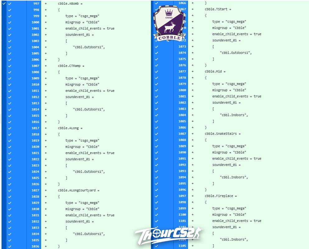 ThourCS2's tweet photo. Cobblestone is Coming ‼️

CS2 devs are still working on Cobblestone, don't lose your hopes. No ETA but it will come, for sure.

Here are some leaks from the cbble ambience sound file. https://t.co/5DwbWKgawD
