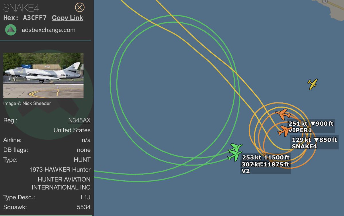 thenewarea51's tweet photo. Looks like a MK-58 Hawker Hunter from ATAC (Airborne Tactical Advantage Company) call sign SNAKE4 crashed in the Pacific Ocean off the coast of California this evening. LASSO03 US Navy MH-60s is searching the waters. 🙏 https://t.co/C8OSMJQ2QA