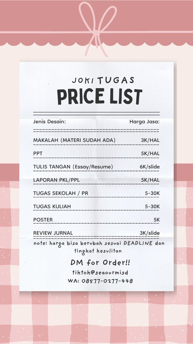 haibybih's tweet photo. yang lg BU dan ga sempat waktu boleh langsung hub nomer yg tercantum di PL ya guys🥰

#jokitugas
#zonauang
#tugassekolah https://t.co/Pbpz87epu0