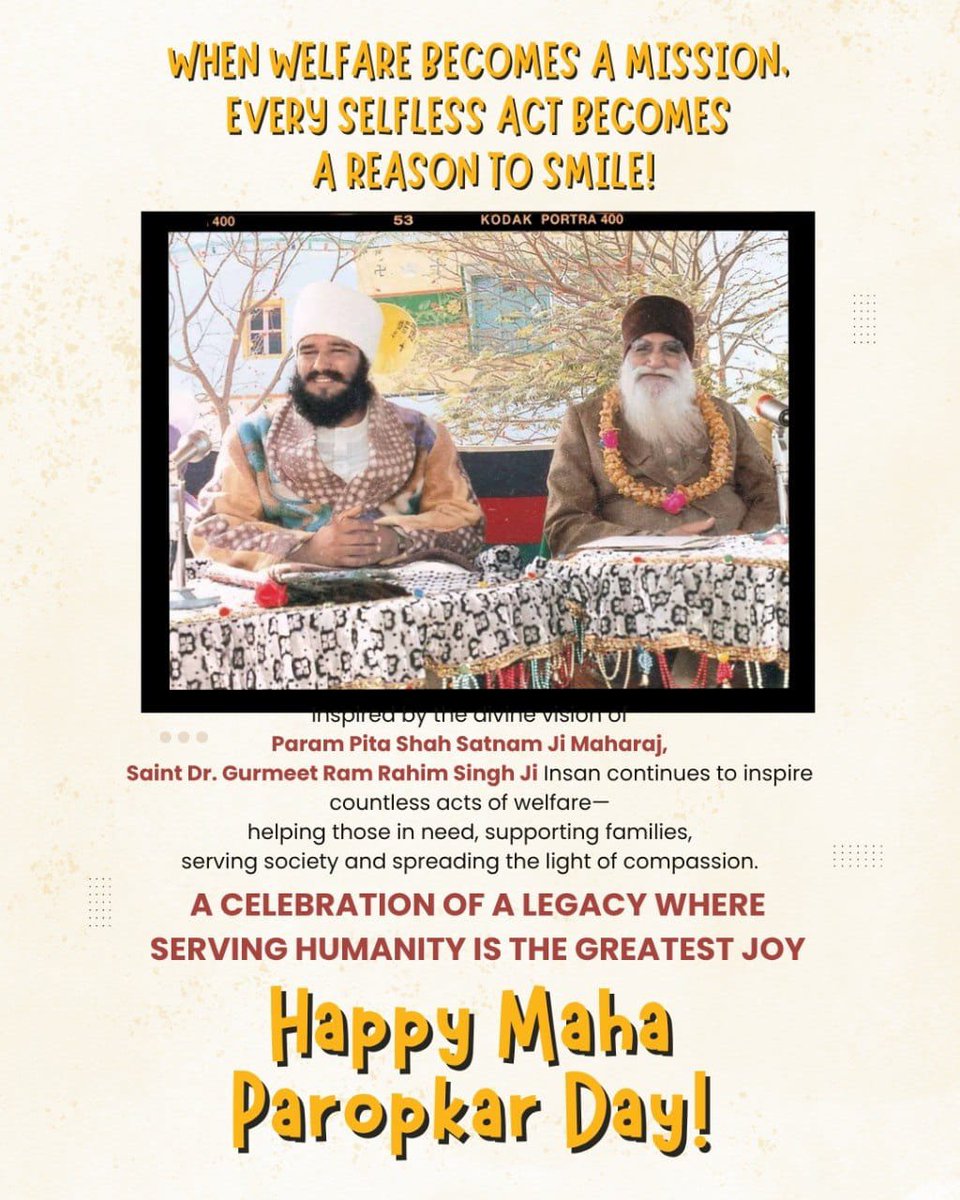 InsaanSneha's tweet photo. 23 सितंबर - वो पावन दिन जब प्रेम और परोपकार की गद्दी Saint Gurmeet Ram Rahim Singh Ji को सौंपी गई। इस महापरोपकार दिवस पर लाखों हाथ सेवा की ओर बढ़ रहे हैं। #MahaParopkarDiwas https://t.co/fkIog4Rw2k