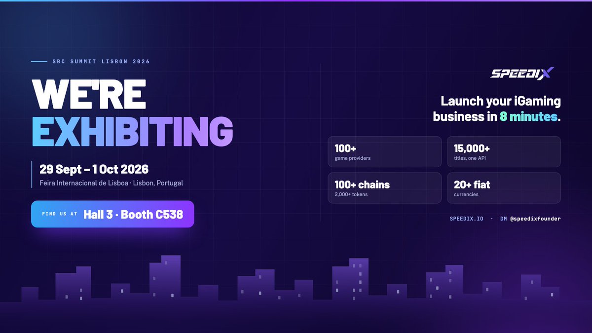SpeedixAI's tweet photo. Most booths will show you a deck.

At Hall 3 · C538 we'll open a live crypto casino from a blank account: 1 minute to register, 6 to configure, live in 8.

Bring a stopwatch.

SBC Summit Lisbon · 29 Sept – 1 Oct

#SBCSummit #iGaming https://t.co/3Ui4ux7aDW