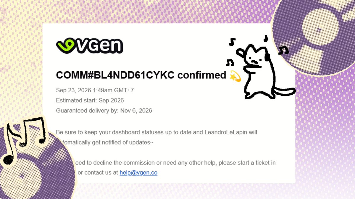 justmirae's tweet photo. WAKING UP TO MY FIRST EVER VGEN COMM YIPPEEEEE ◝(ᵔᗜᵔ)◜

one slot left for the free +30s add-on, come grab one and get your own custom personalized song! https://t.co/v5UDUkDavt