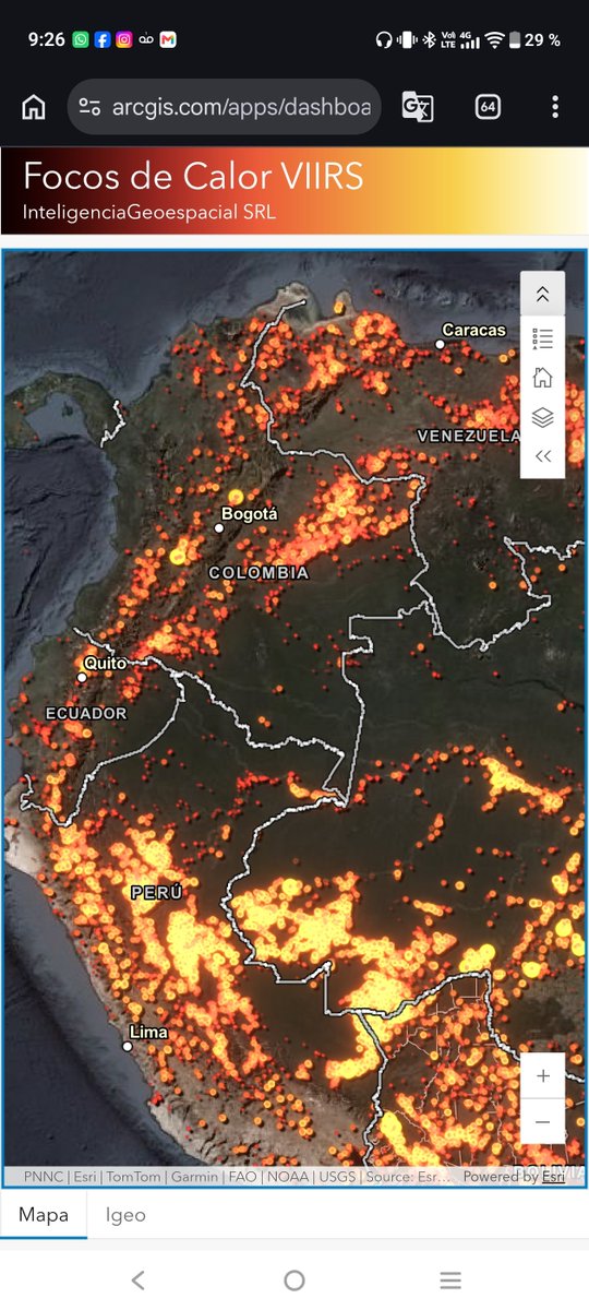 cesarolse's tweet photo. Puntos de calor según satélites VIIRS en toda la zona del norte de Sudamérica. Terrible, y no ha llegado el pico de El Niño https://t.co/hzHYLjhrfD