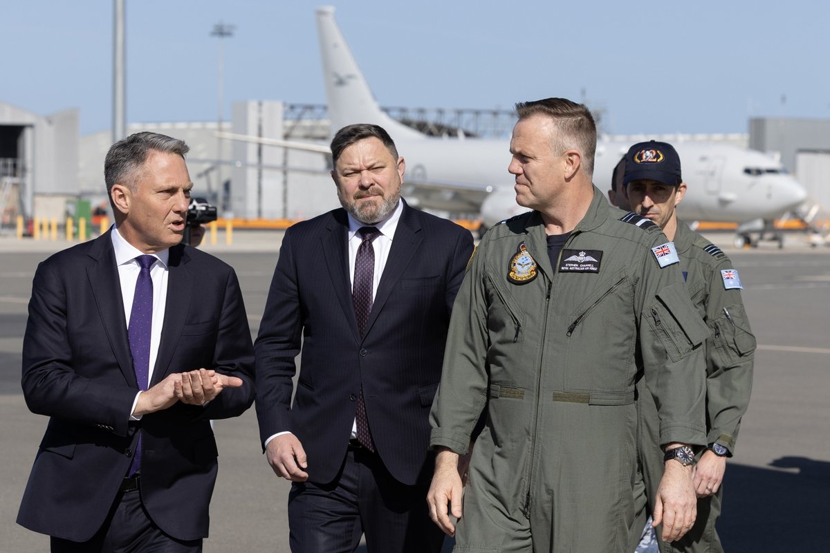 CAF_Australia's tweet photo. Yesterday, I supported Acting Prime Minister @RichardMarlesMP in announcing the completion of the P-8A Poseidon fleet and Initial Operational Capability for the MQ-4C Triton and MC-55A Peregrine at RAAF Base Edinburgh. #AusAirForce https://t.co/vjSjE3xvZh