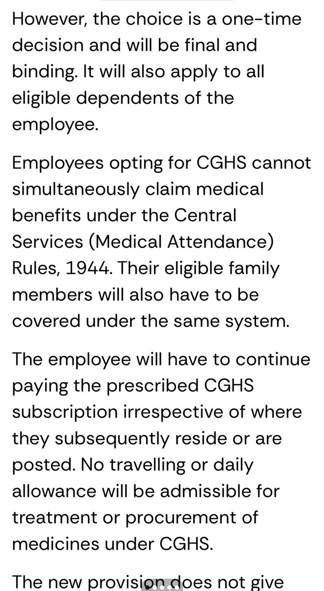 AnujaJaiswalTOI's tweet photo. Central government employees living or posted outside the CGHS-covered area can now make a one-time choice to join the Central Government Health Scheme (#CGHS), even if there is no CGHS #WellnessCentre in their city. The Union health ministry has removed the geographical restriction that earlier prevented eligible employees outside the prescribed CGHS area from opting for the scheme. The move will benefit employees residing or posted outside the prescribed coverage area. @timesofindia @MoHFW_INDIA