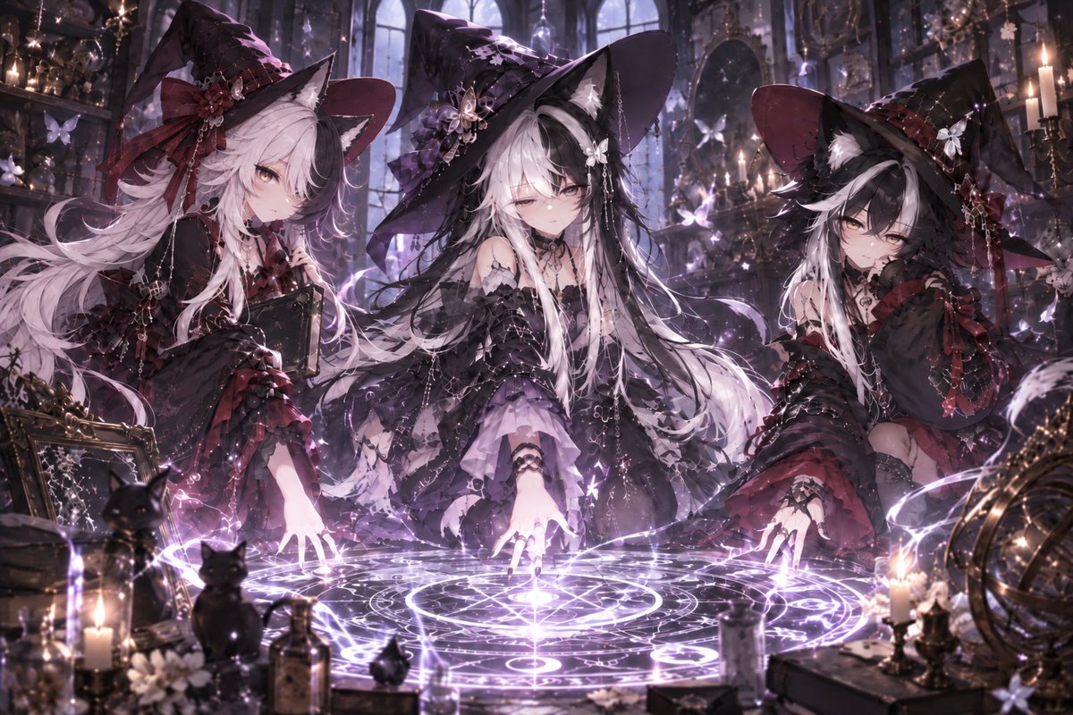 Roki_0131's tweet photo. 参加させていただきます！

3姉妹が力を合わせて
魔法陣を展開させる✨

#みんと企画私のさいかわ魔法使い https://t.co/x0pws9YXNm