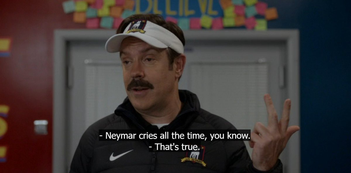 greyspostit's tweet photo. ted lasso had the opportunity to do the funniest thing ever and he did lmao i just know neymar’s  gonna cry about this too https://t.co/QfQmSyiR9m