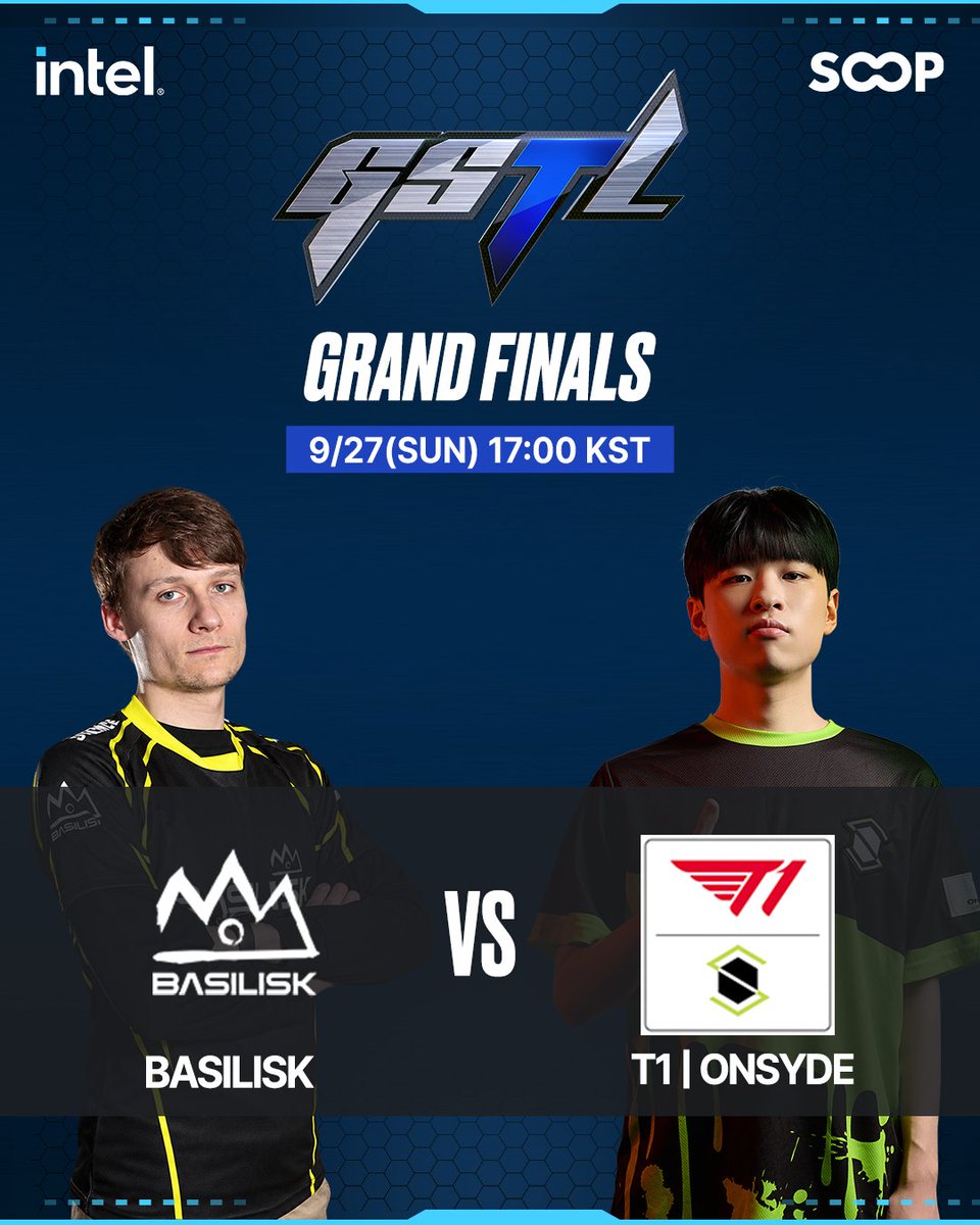 SOOP_EN's tweet photo. 🏆 2026 GSTL FINALS

The final battle for the GSTL championship is here!

⚔️ T1 | ONSYDE vs BASILISK

 📅September 27 (Sun)
 🕔 5:00 PM KST
 📍FreecUP Studio, Seoul

 📺 Watch LIVE on SOOP

Some of the world’s best StarCraft II players will clash for the 2026 GSTL championship.

GSL_EN official broadcast channel
https://t.co/G3bpP8mv4i

🇬🇧 CranKy Ducklings https://t.co/Zro3YE7gaG 
🇬🇧 WardiTV 
https://t.co/iOQrbQsizu
🇹🇼 Rex
 https://t.co/R0DeNtogjZ

🎟️ Tickets:
 https://t.co/i2SfUaXadj

🔗 For more details about the 2026 GSTL Finals:
 https://t.co/Jxv9tg7RXi

Join us live at FreecUP Studio or watch online on SOOP!
#GSTL #GSL #StarCraft2 #SC2 #SOOP