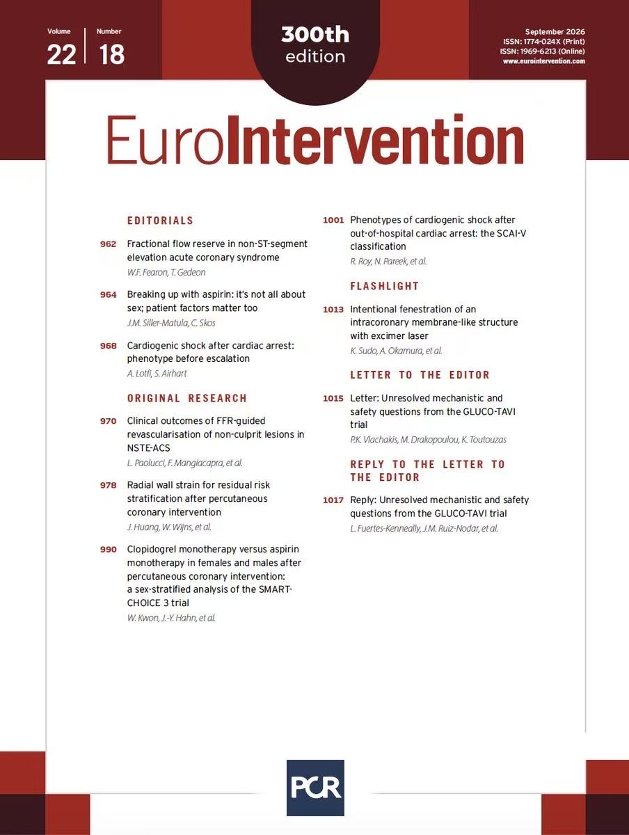 jiayue_huang's tweet photo. 🎉Excited to share our new study in #EuroIntervention’s milestone 300th issue!

⌛️#AI-empowered #RWS enables real-time risk assessment from routine #angiography

🫀RWS ≥13% predicts 5-year non-target VOCE (aHR 4.82)

🔗 https://t.co/yCtT52gFuX https://t.co/az0yKwurry