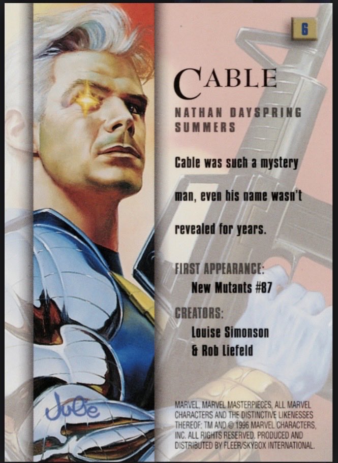 Daily_Cable's tweet photo. Happy #tradingcardtuesday
Cable - Marvel Masterpieces 1996
Art by Julie Bell
#Cable #marvel #marvelcomics #art #comics #90scomics #90smarvel #90sxmen #comicart #xmen #xforce #mutants #90s #dailyCable #Cableaday
#Marvelcard #tradingcard #marveltradingcard #comiccard https://t.co/mr6hVms60r