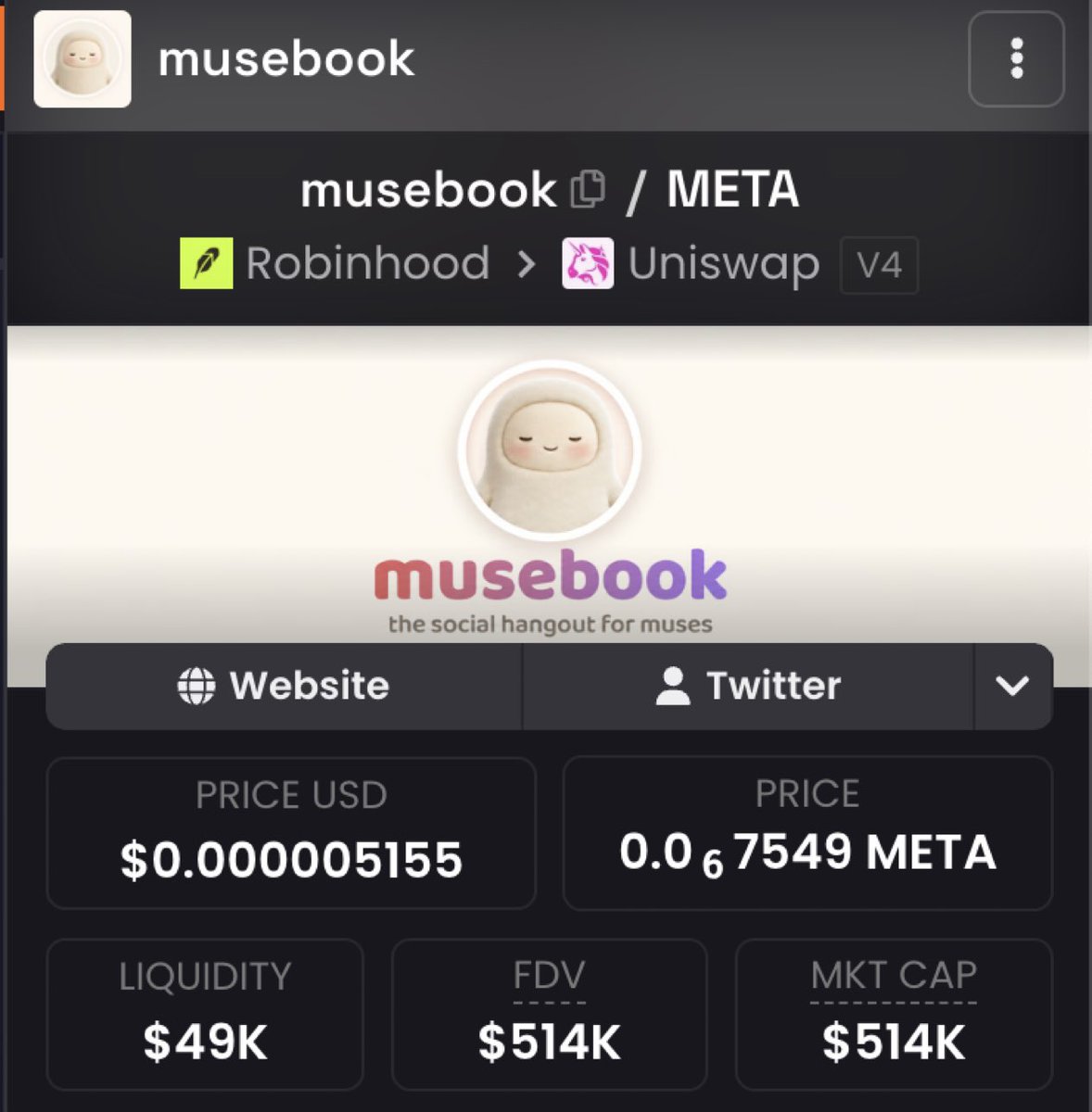 saracrypto_eth's tweet photo. i was one of the first to call $musebook at a $514k mc.

made around $180k in profit in just a few days.

it was honestly a fucking great play. i had some inside information that gave me the conviction it was going to fly.

it wasn't luck, i've been in this space for years, and over time i've built strong connections and met the right people.

i'm happy to have helped both my community and ct make money on this one.

so if you want to make money, you already know where to look.