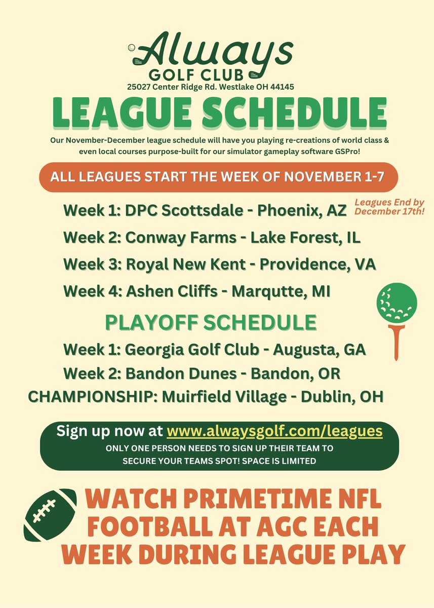 GeibGolf's tweet photo. Went live with @alwaysgolfclub November-December indoor golf league signups today on our site and ALREADY SOLD OUT for Thursday night 4man session! 9 teams of 4 locked in! 🤯

Grateful for all our supporters at AGC!! Join one of the other sessions that are still available 🤙⛳️ https://t.co/Bfih0y43dk