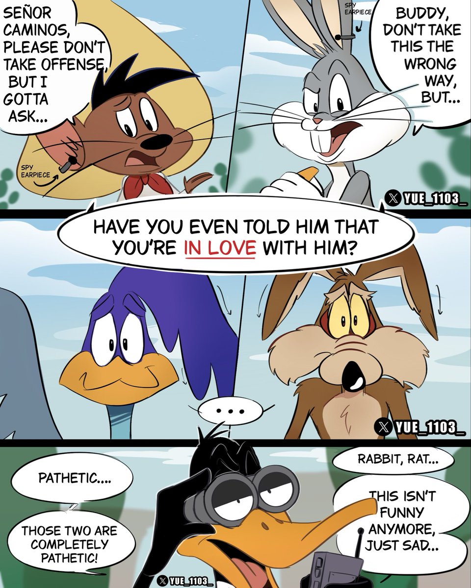 Yue_1103_'s tweet photo. Bugs, Speedy &amp; Daffy are trying to play matchmakers 😅❤️

#roadrage #wilerunner #coyote #coyotevsacme #roadrunner https://t.co/tGPgcSz3cL