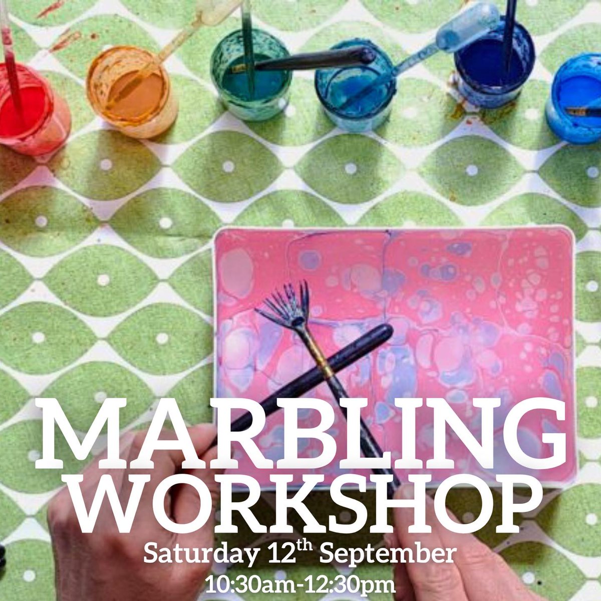ImogeneHolpgxa's tweet photo. Ready for a new skill? 🎨🖌️ Saturday 12th September

Why not try out this wonderful Marbling Workshop! A relaxing morning creating beautiful marbled pieces. Learn different techniques to make your own cards, gift tags, or ceramic coasters. Check it https://t.co/Cj8Pqk7HBB