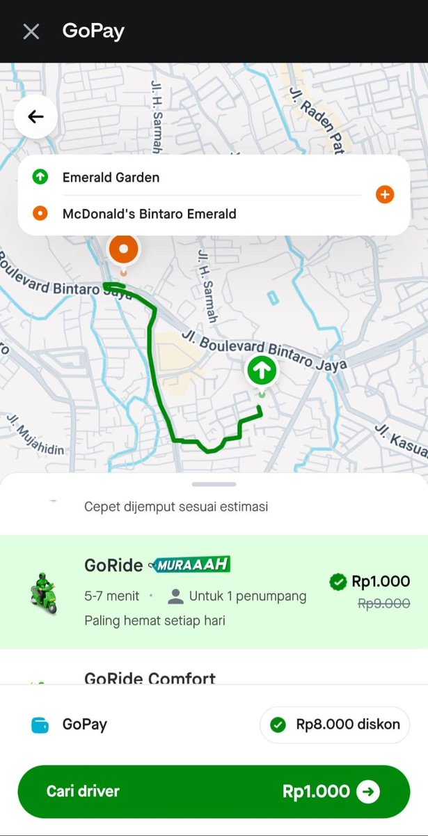 morenaaulia's tweet photo. kirain boongan ternyata pas nyoba sendiri pesen gojek di aplikasi gopay beneran cuma bayar 1rb, lumayan ongkos jalan buat makan ke mcd jd super irit😙😙
#GOJEKDIGOPAYMULAIDARI1000 https://t.co/4DqHCwl14L