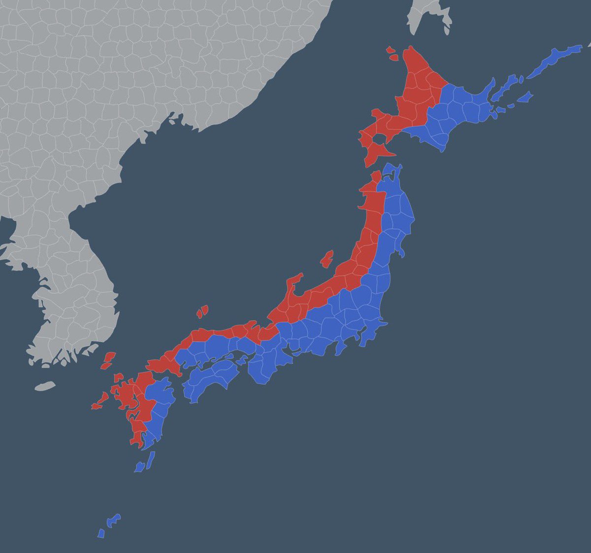 TwitteeJapan's tweet photo. 冷戦下で東西に分断された日本 https://t.co/zVzg1XR1G9