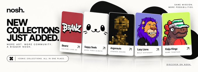 noshrh's tweet photo. We just now added another 5 new NFT Collection pair options onto the platform. Say hello to:

- Argonauts
- Beanz
- Sappy Seals
- Kaiju Kingz
- Lazy Lions https://t.co/IZ04NGeEHn