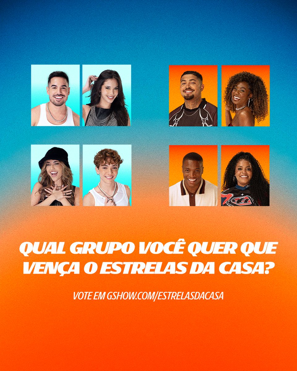 estrelasdacasa's tweet photo. É HORA DE DECIDIR O GRUPO CAMPEÃO! 🏆 Qual grupo você quer que vença o #EstrelasDaCasa? ⭐ #Votação

Vote MUITO no Gshow: https://t.co/aB5uycOuQ2! 🗳️ ️ https://t.co/UjGr18adbj
