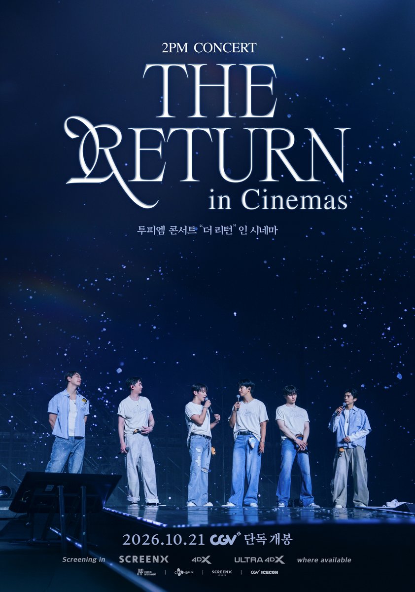 4dplexfilm's tweet photo. 𝟐𝐏𝐌 𝐂𝐨𝐧𝐜𝐞𝐫𝐭 “𝐓𝐇𝐄 𝐑𝐄𝐓𝐔𝐑𝐍” 𝐢𝐧 𝐂𝐢𝐧𝐞𝐦𝐚𝐬

시간이 흘러도 변하지 않는 우리의 약속처럼,
그날의 뜨거웠던 우리를 다시 한번 마주할 시간🖤

2PM과 HOTTEST가 함께 쓴 기억이
극장에서 다시 한번 펼쳐진다✨

🎬 투피엠 콘서트 "더 리턴" 인 시네마
🖤 2026년 10월 21일 #CGV #단독개봉

Some things never change, no matter how much time passes🖤

The memories written together by 2PM and HOTTEST
unfold once again on the big screen✨

📅In cinemas worldwide 
✨Screening in SCREENX, 4DX and ULTRA 4DX where available
🔗Follow @4dplexfilm for more information

#2PM #투피엠 #2PM_CINEMAS
#2PMCONCERT_THERETURN_INCINEMAS
#투피엠콘서트_더리턴_인시네마