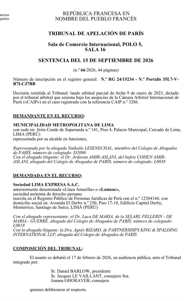 EdgardoDePomar's tweet photo. Gestion de Rafael López Aliaga pierde nuevamente en cortes internacionales, sus pésimos abogados -que nos cuestan millones- el Tribunal de Apelación de Paris, ordena a la MML a pagar 200 mil euros.
Lopez Aliaga nos ocasiona mas perjuicios que la desastrosa gestión Villaran https://t.co/8RG9OZM1pg