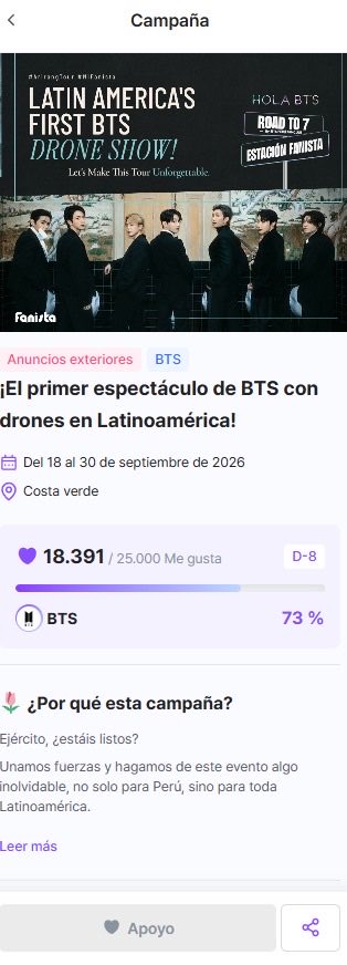 annponnc's tweet photo. Estoy votando desde mis otras cuentas también.

Solo quiero recordar algunas cosas:

- Cuando peligraron los conciertos de Chile, fanbases peruanas salieron públicamente a solidarizarse con ARMY Chile.
- Cuando México enfrentó el problema de la reventa, desde Perú también se alertó sobre la situación y se pidió no alimentar ese mercado para proteger a las fans.

Se pide difusión. Si las fanbases comparten el anuncio, más ARMY podrán enterarse y decidir si participar. Así de simple; así lo hicimos nosotras cuando otros países necesitaron apoyo.

Menciono estos dos casos porque fueron situaciones donde hubo bastante movimiento y apoyo público.

VOTEN🚨
https://t.co/IUNyGmmfYD