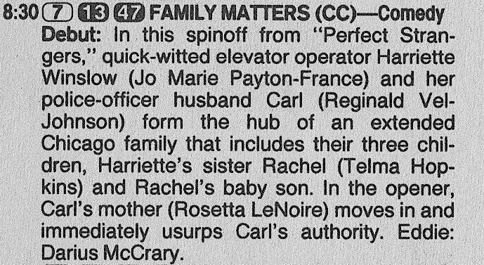 RetroNewsNow's tweet photo. 📺DEBUT: ‘Family Matters’ premiered 37 years ago, September 22, 1989, on ABC https://t.co/KvGCw7U5fv