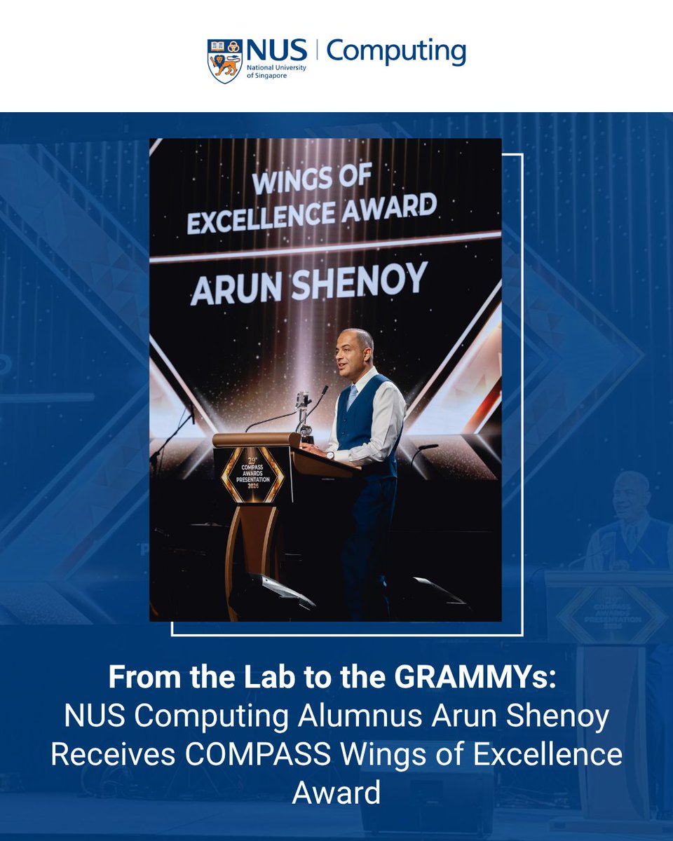 NUSComputing's tweet photo. "An overnight success is usually a decade in the making." NUS Computing alumnus Arun Shenoy went from a thesis on chord tracking to a GRAMMY-nominated album, and has received the Wings of Excellence Award at the 29th COMPASS Awards. Read his story here: https://t.co/5Rlbc6NDWF https://t.co/Et2U0adeW7