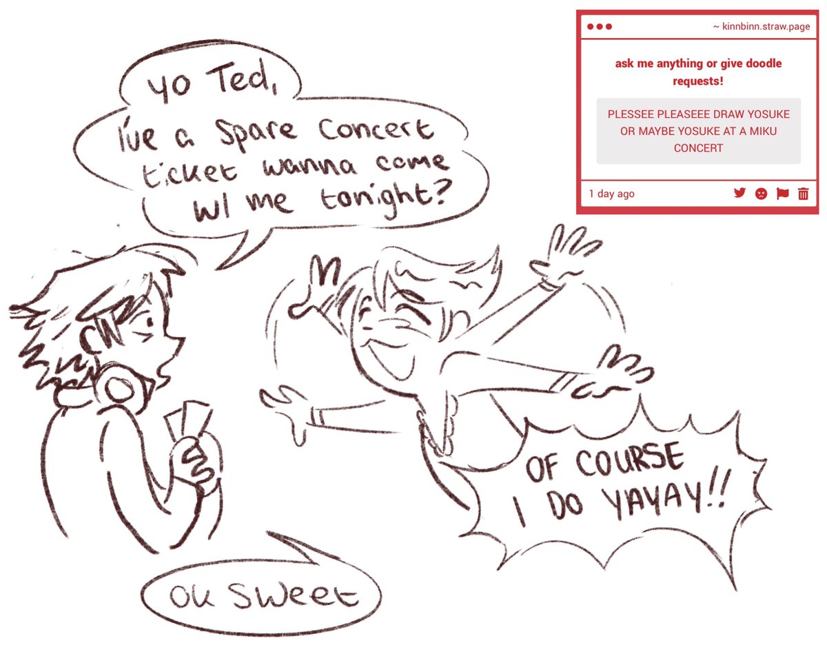kinnbinn's tweet photo. yosuke is secretly a huge fan of vocaloid but he’s really embarrassed about it so he asks teddie to come to miku expo with him. he knows teddie would be down for literally anything if it means he gets to hangout with his brother .. https://t.co/anYznZRdol