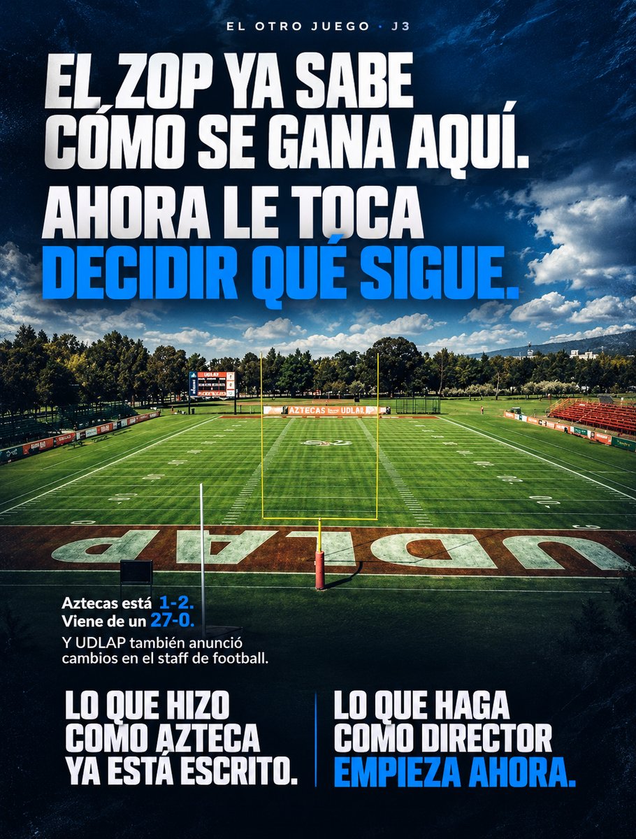 SoyMandoTec's tweet photo. Con todo lo que está pasando en Aztecas, creo que poner al Zop como Director de Deportes fue la mejor decisión que podía tomar la UDLAP.

Jugó ahí, ganó ahí, fue campeón, estuvo en el staff de coaches, formó jugadores y conoce el programa.

Eso no garantiza nada… pero si hay alguien que entiende lo que significa Aztecas, es él.

Ahora toca ver qué hace con esa nueva responsabilidad. 👇🏈