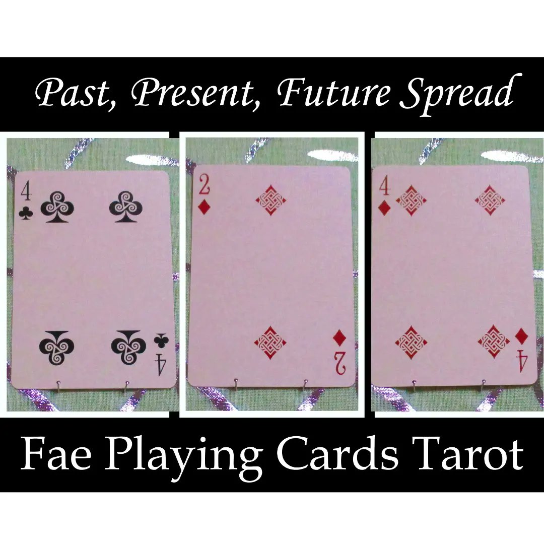 AleshiaKanan's tweet photo. Fae Playing Cards Tarot
Past, Present, Future Spread
Quick Read

Past: Four of Clubs
Present: Two of Diamonds
Future: Four of Diamonds

Don’t just pass on offers of help, especially when you don’t think you need it. Really consider the offer and https://t.co/iEQ0elxmO7