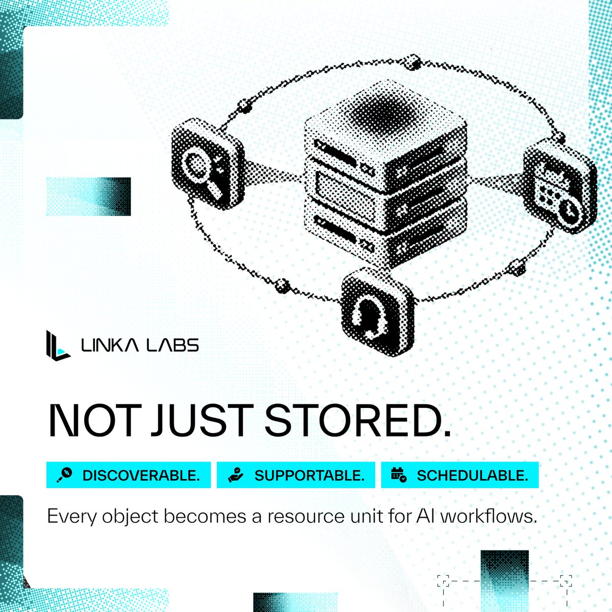 LinkaLabs's tweet photo. AI storage should not disappear into servers.
With Linka Labs, every storage object can be discovered, supported, and scheduled as a resource for AI workflows.
Not just stored. Put to work.
#LinkaLabs https://t.co/bgYeeLBuci