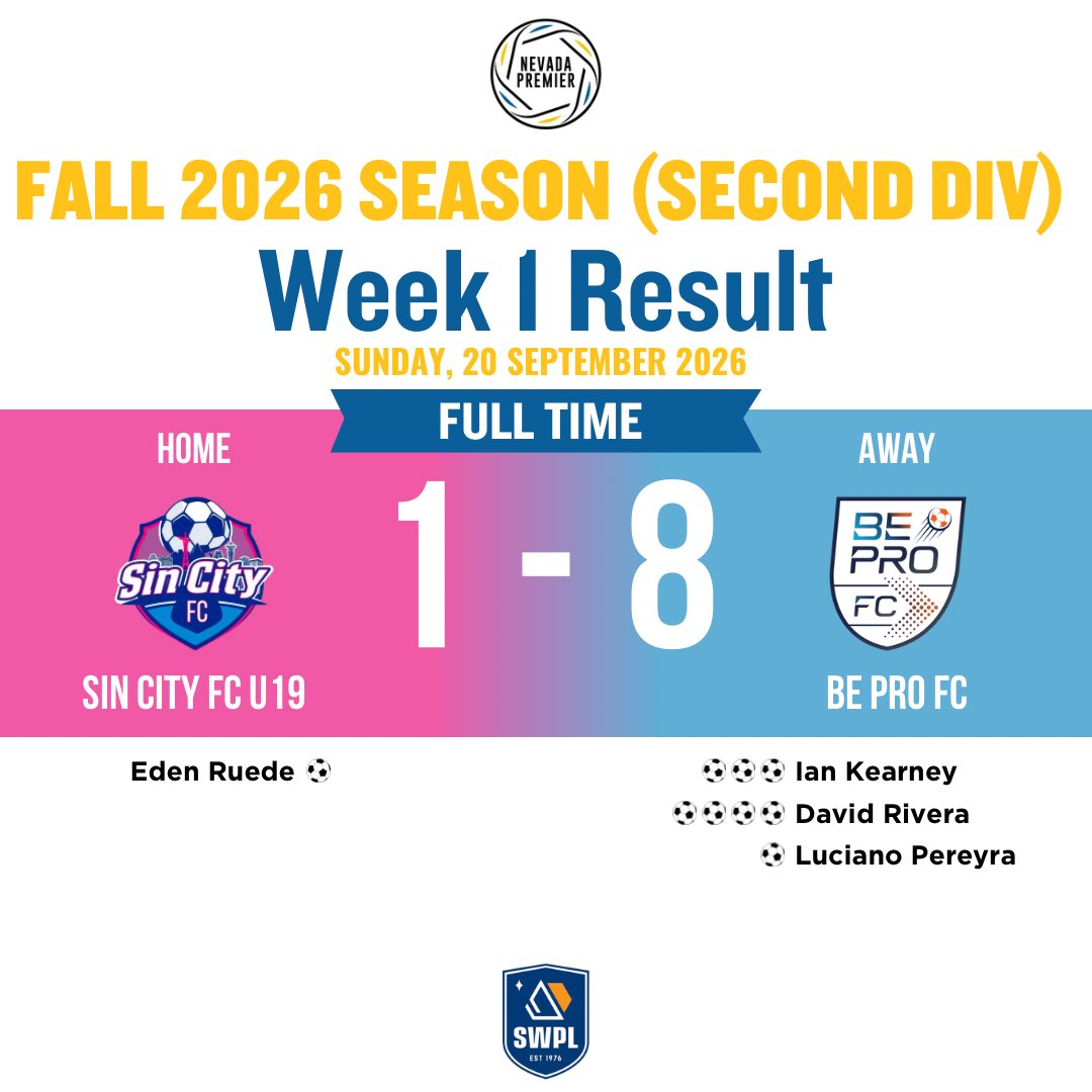 nvpremierleague's tweet photo. Matchweek 1 Result - Div 2 https://t.co/t98RURHVVH