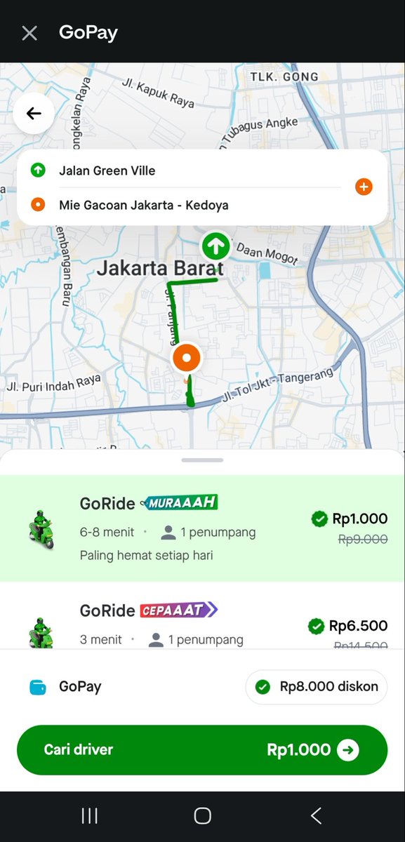 pierceadel's tweet photo. tau gasi kalo pesen gojek di aplikasi gopay ternyata lebih hemat gess, ini aku nyobain dapet harga seribu doang wkwkwk #GOJEKDIGOPAYMULAIDARI1000 https://t.co/hdjruUNKUK