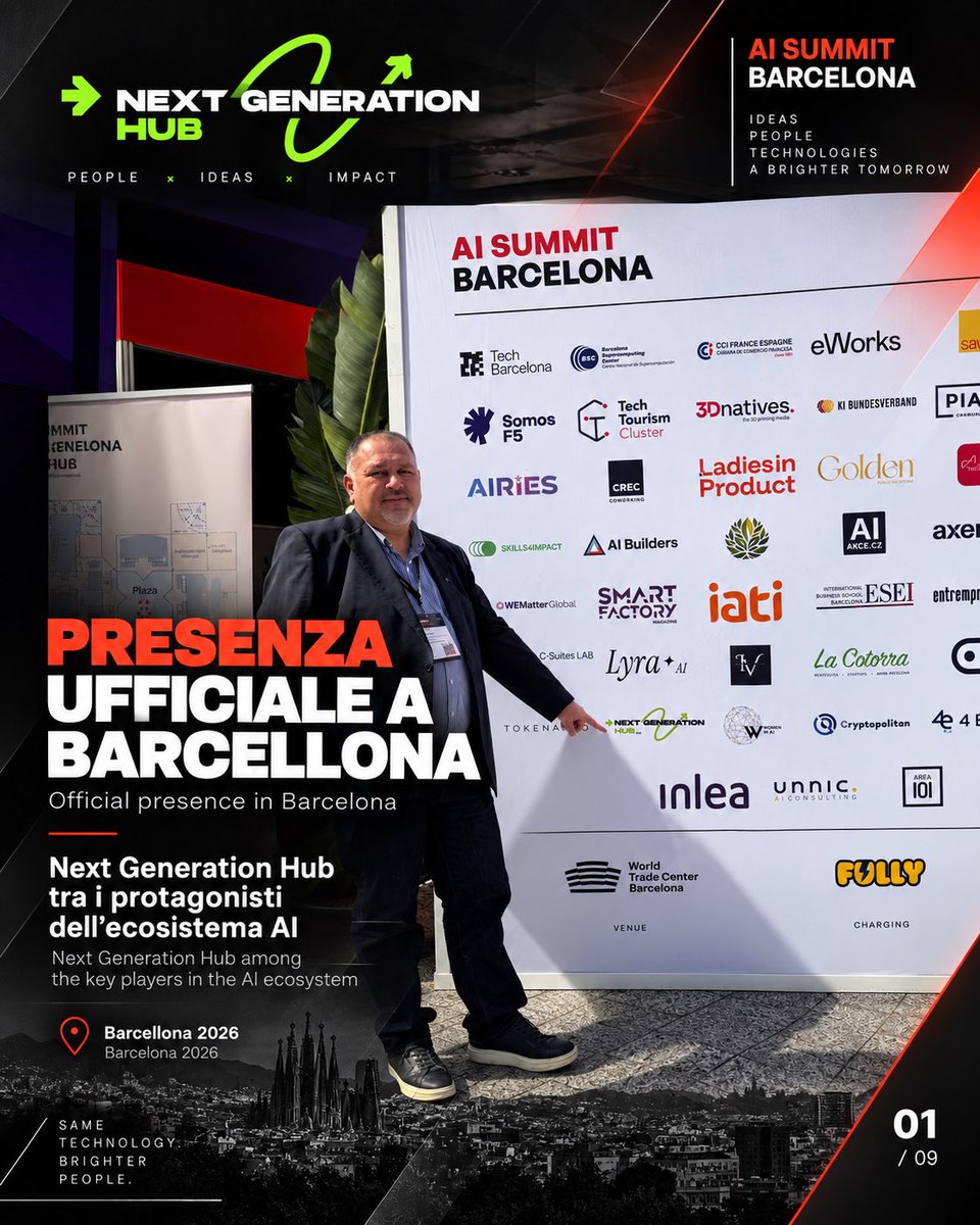 Berardinelli84's tweet photo. NEXT GENERATION HUB APS
A BARCELLONA | AI SUMMIT BARCELONA 2026 
per vivere da vicino uno dei momenti internazionali dedicati all'Intelligenza Artificiale, idee, tecnologie e realtà provenienti da diversi Paesi.
@aisummitbarcelona @nextgenerationhubaps #GaetanoBerardinelli https://t.co/49kaGZaE8w