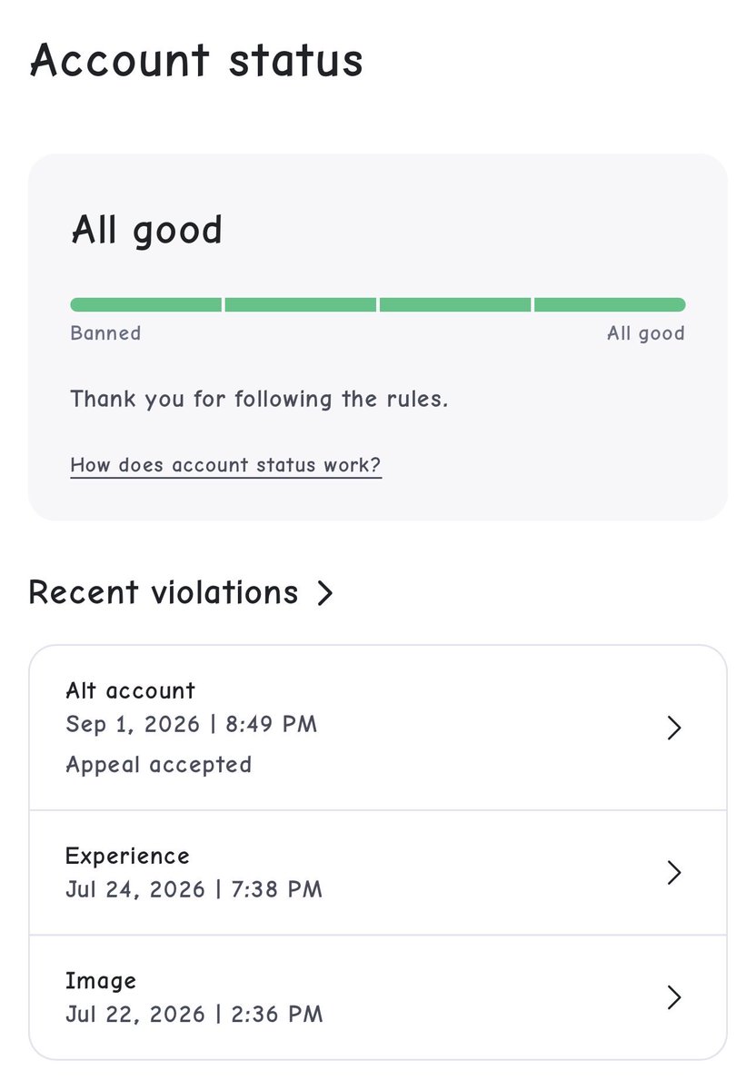 vccxly's tweet photo. My account was falsely banned because of the actions of an unknown account that I have no connection with. I appealed the ban, and my appeal was accepted. Despite that, Roblox has still decided to keep my group locked. #Roblox @Roblox https://t.co/k1RgTunqyS