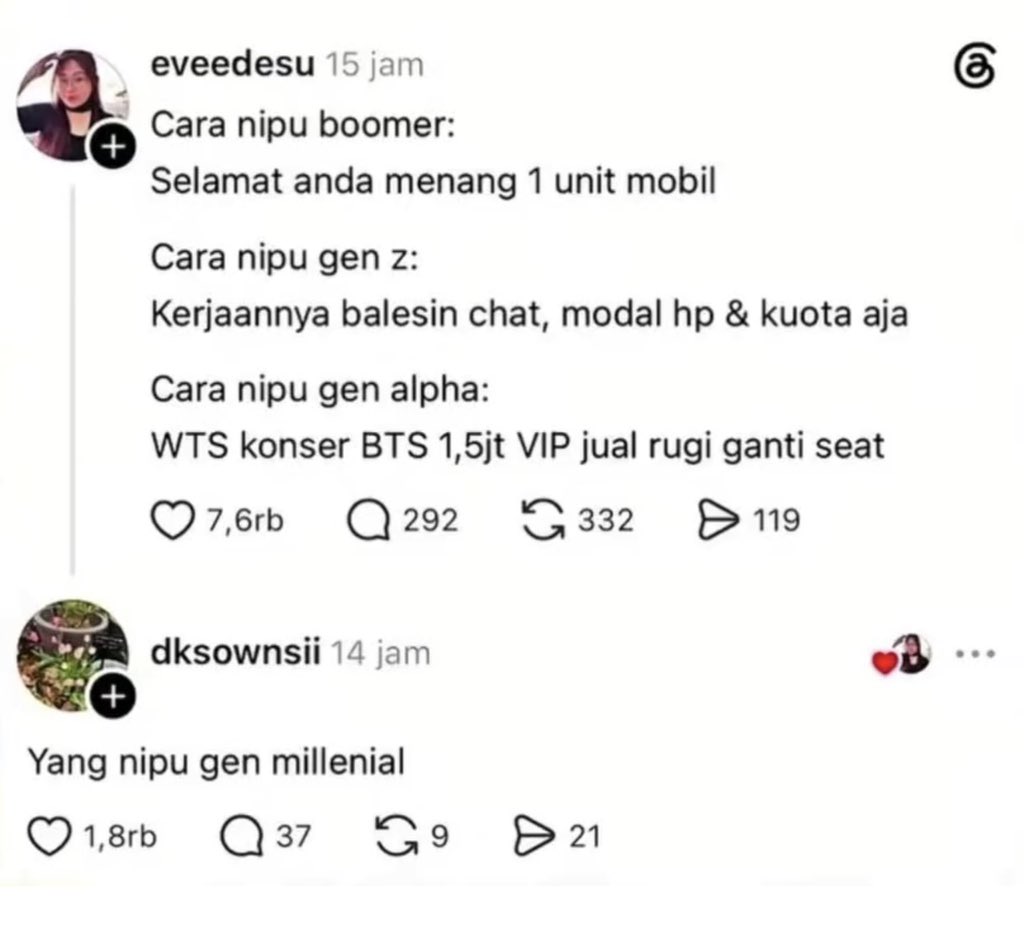 sosmedkeras's tweet photo. Gen apa yg nipu ? https://t.co/3UNWUdRifI
